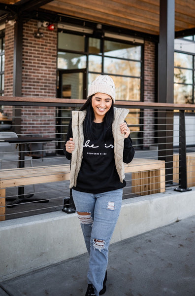 SHE IS Black Crewneck Sweatshirt